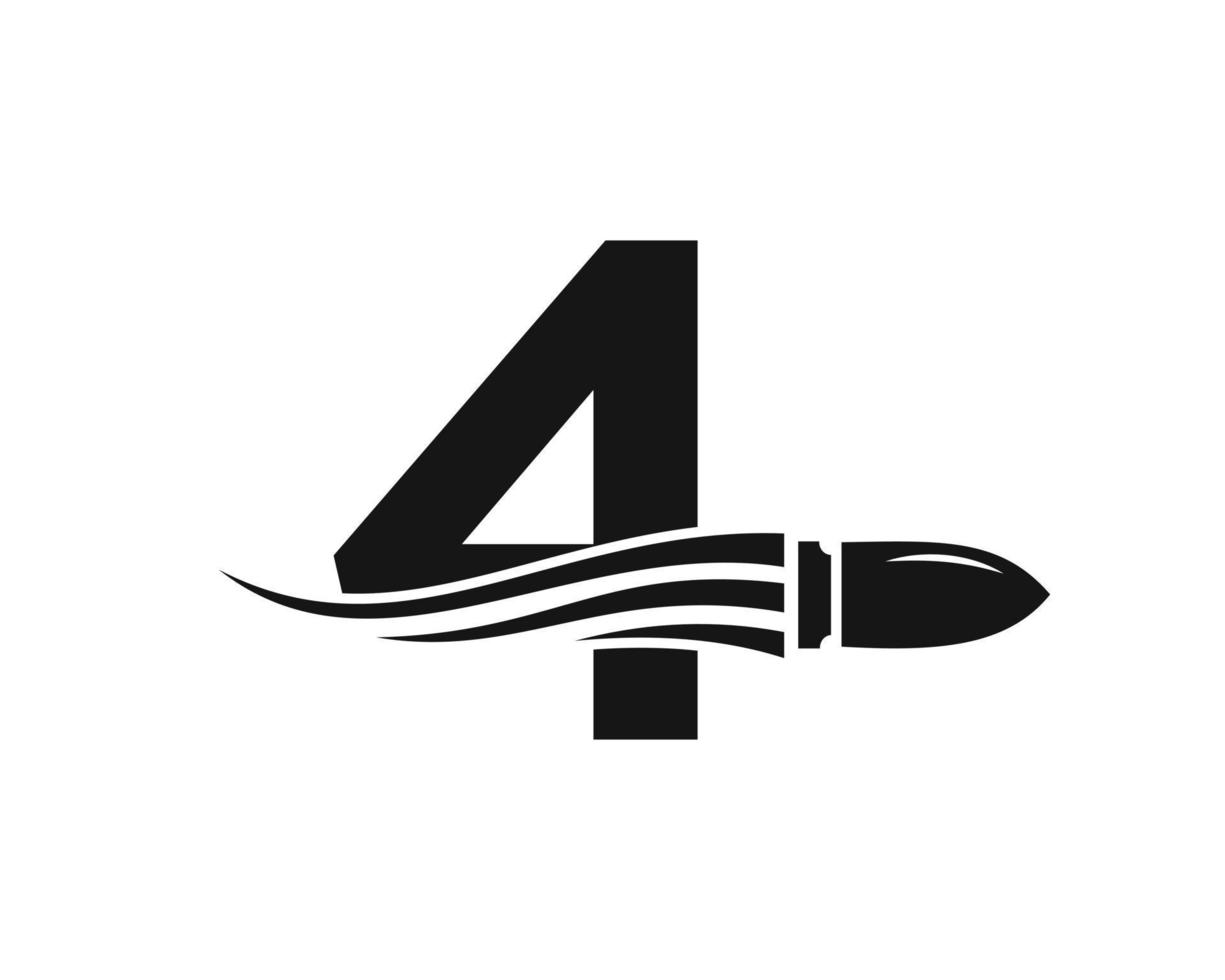 lettre initiale 4 logo de balle de tir avec concept d'arme pour le symbole de sécurité et de protection vecteur