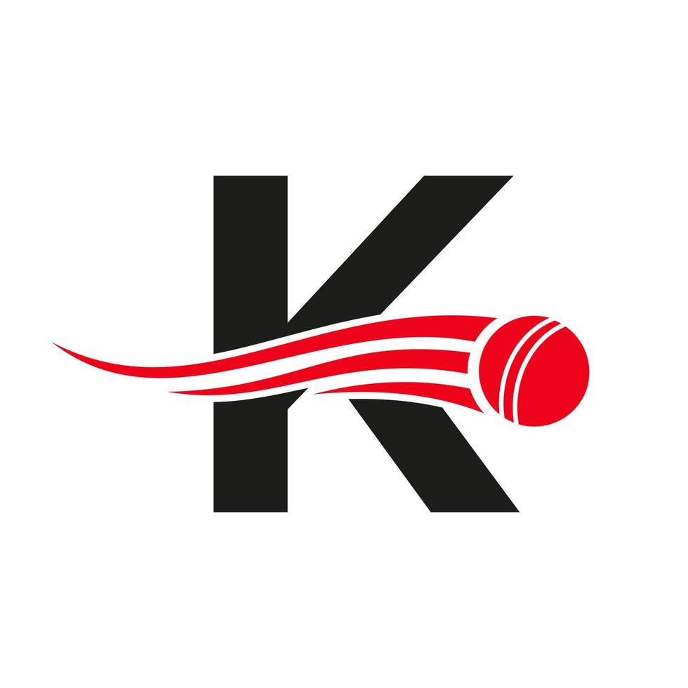 concept de logo de cricket lettre k avec icône boule pour le modèle vectoriel de symbole de club de cricket. signe de joueur de cricket