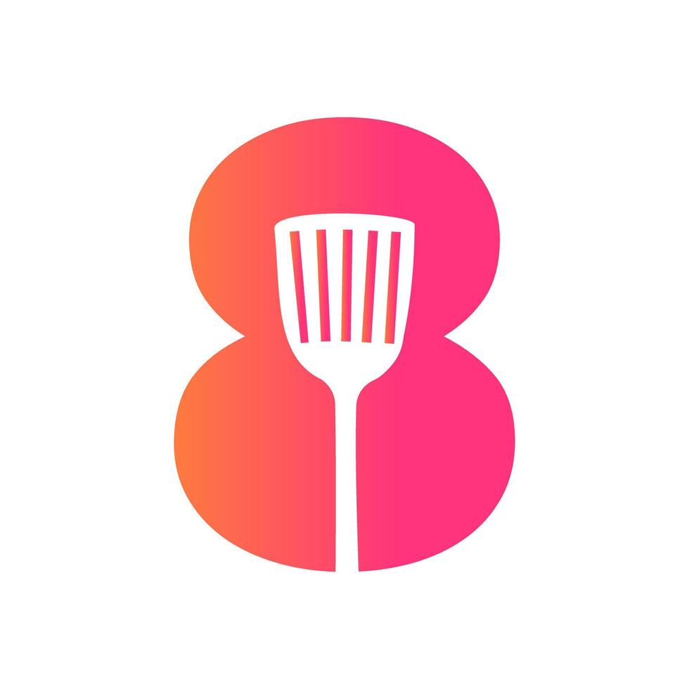 lettre 8 logo spatule de cuisine. création de logo de cuisine combinée à une spatule de cuisine pour le symbole du restaurant vecteur