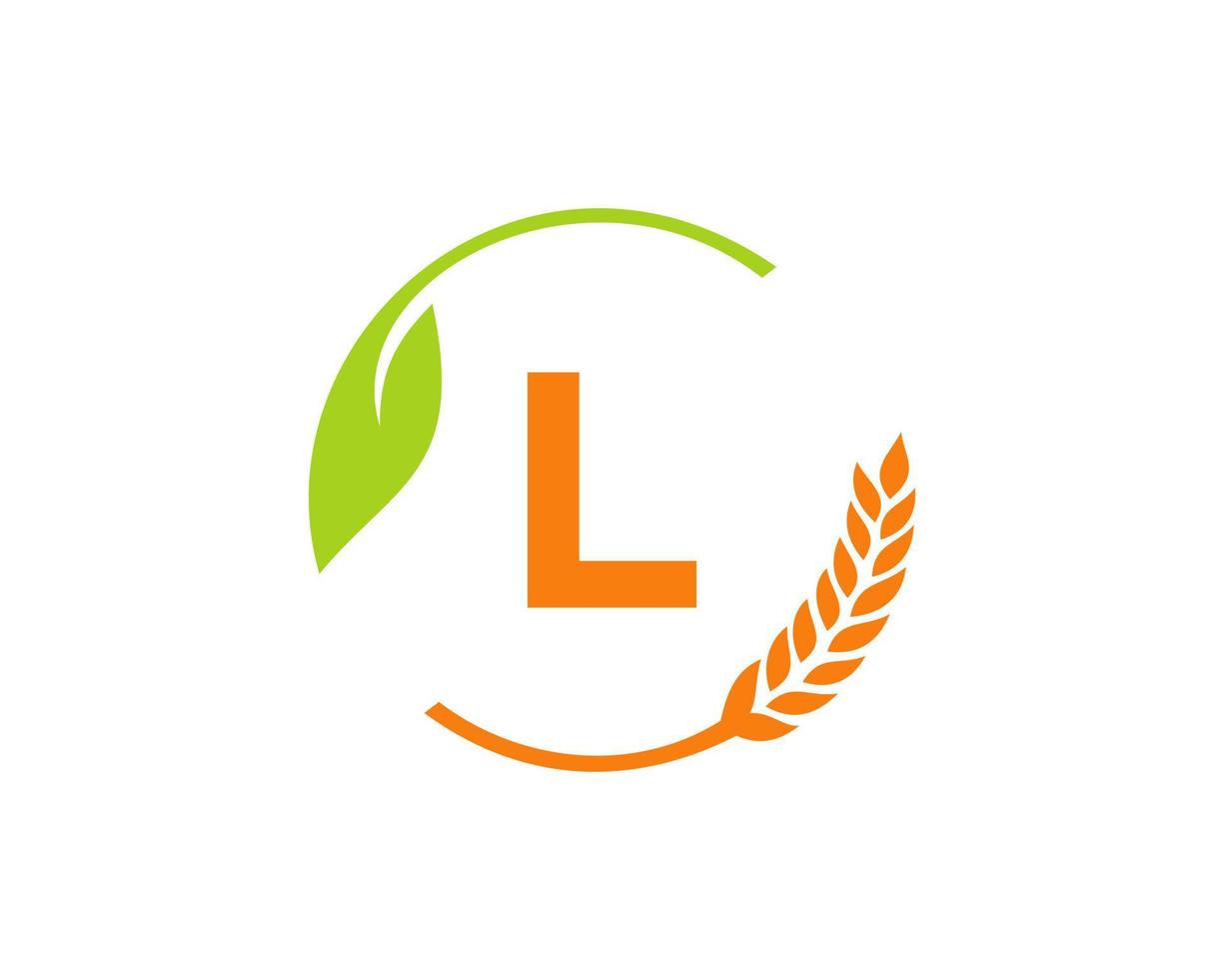 logo de l'agriculture sur le concept de lettre l. création de logo d'agriculture et d'élevage. agro-industrie, éco-ferme et conception de campagne rurale vecteur