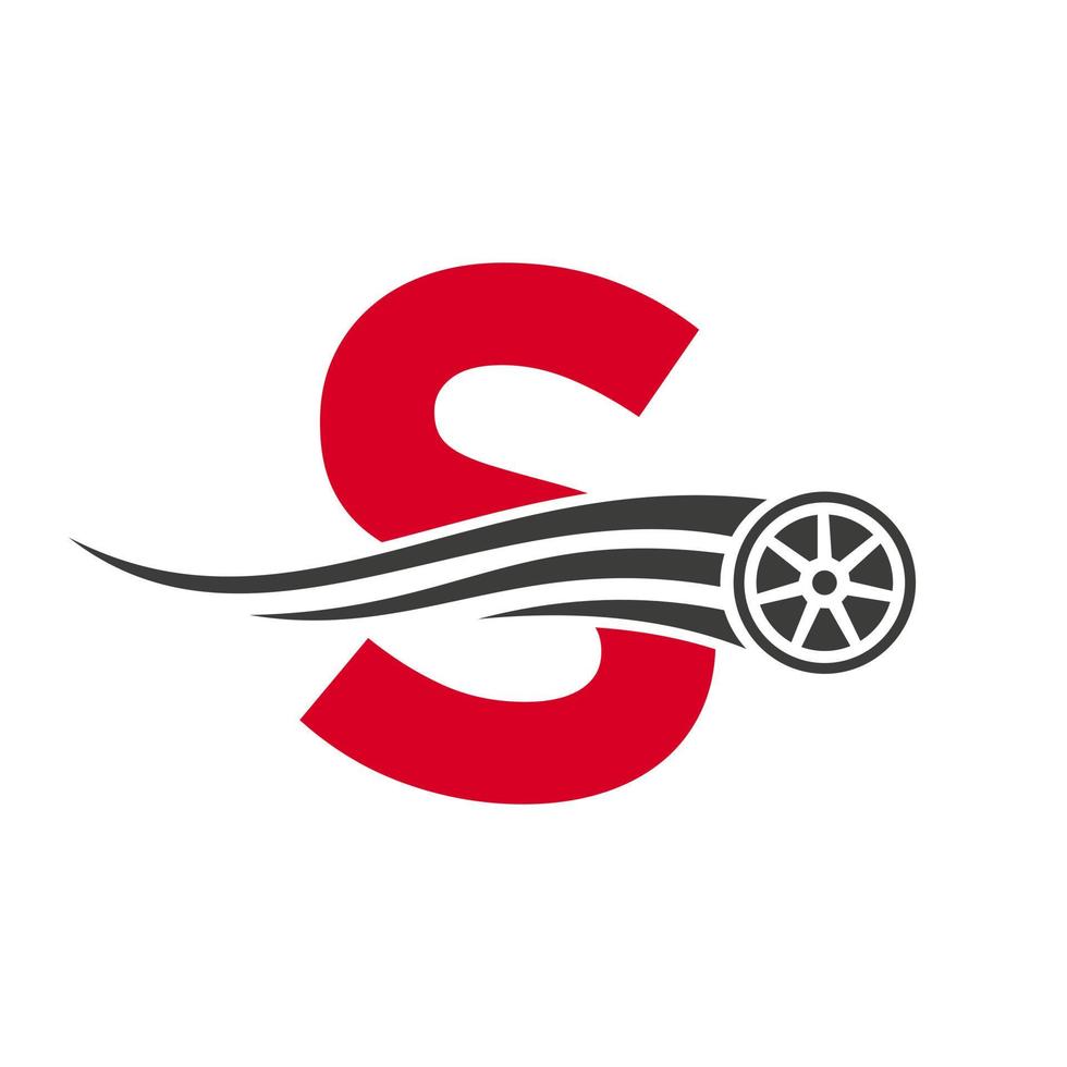 lettre de voiture de sport s concept de conception de logo de réparation de voiture automobile avec modèle vectoriel d'icône de pneu de transport