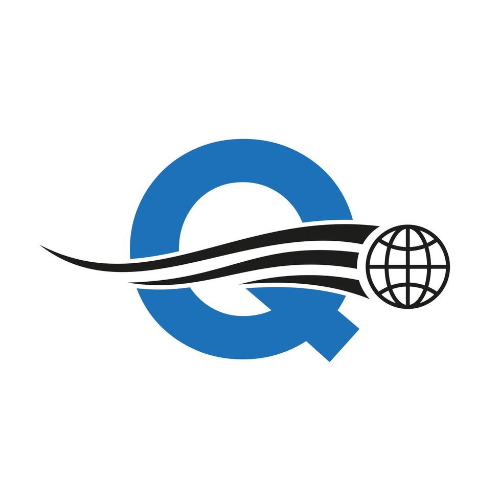 lettre q logo global combiné avec une icône globale, signe de terre pour le modèle d'identité commerciale et technologique vecteur