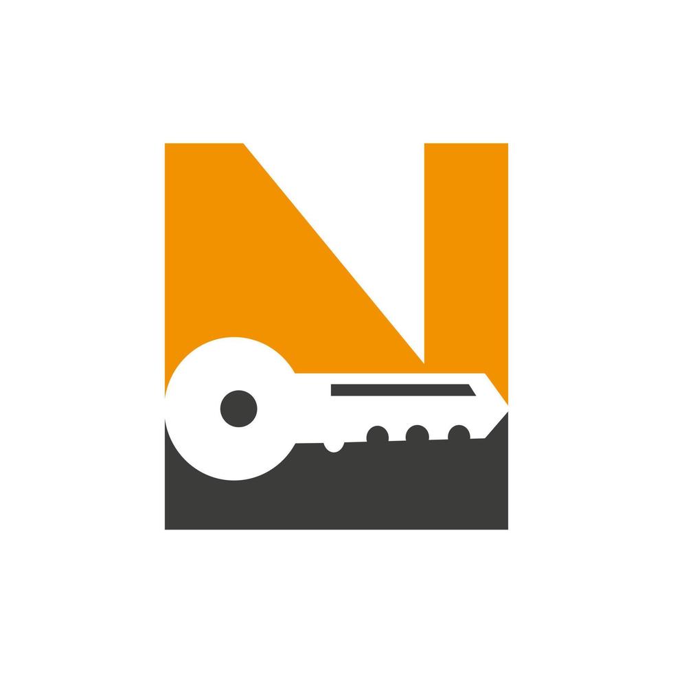 le logo de la lettre n se combine avec la clé de casier de la maison pour l'immobilier et le modèle de vecteur de symbole de location de maison