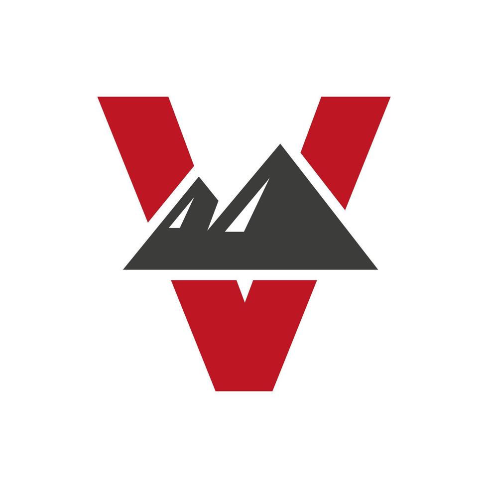 signe vectoriel du logo de montage de la lettre v. le logo du paysage de montagne se combine avec l'icône et le modèle de la colline