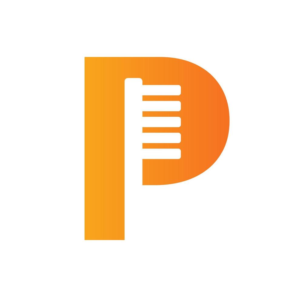 lettre initiale p logo dentaire combiner avec le modèle de symbole de brosse à dents vecteur