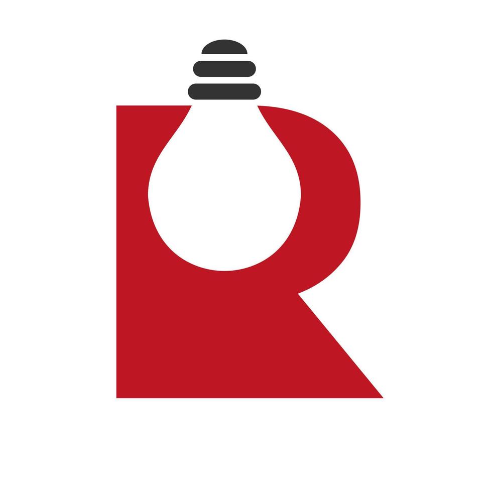 le logo électrique de la lettre r se combine avec le modèle vectoriel d'icône d'ampoule électrique. ampoule logo signe symbole