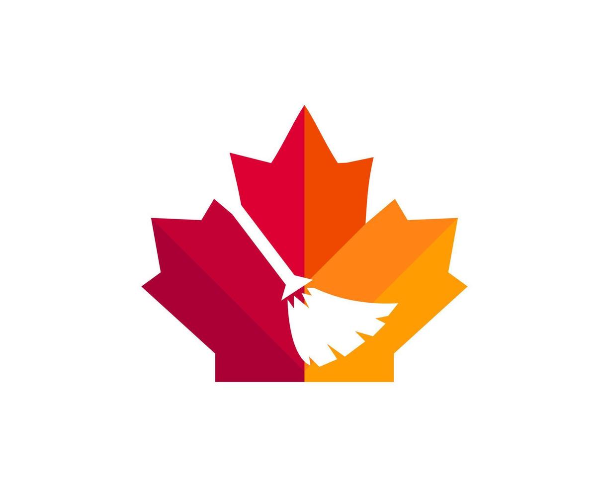 création de logo de nettoyage d'érable. logo canadien de nettoyage à domicile. feuille d'érable rouge avec vecteur de brosse de nettoyage de maison