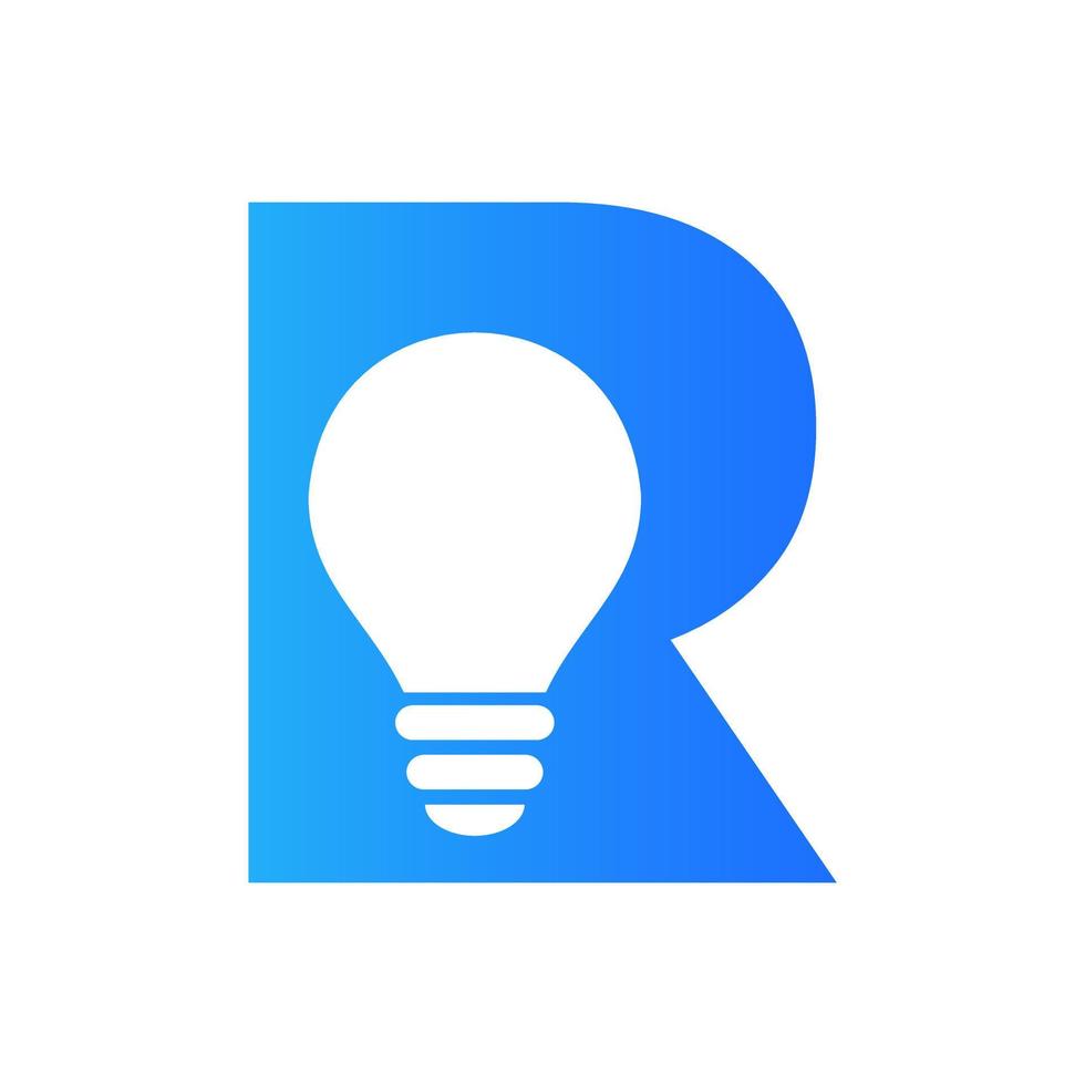 le logo électrique de la lettre r se combine avec le modèle vectoriel d'icône d'ampoule électrique. ampoule logo signe symbole