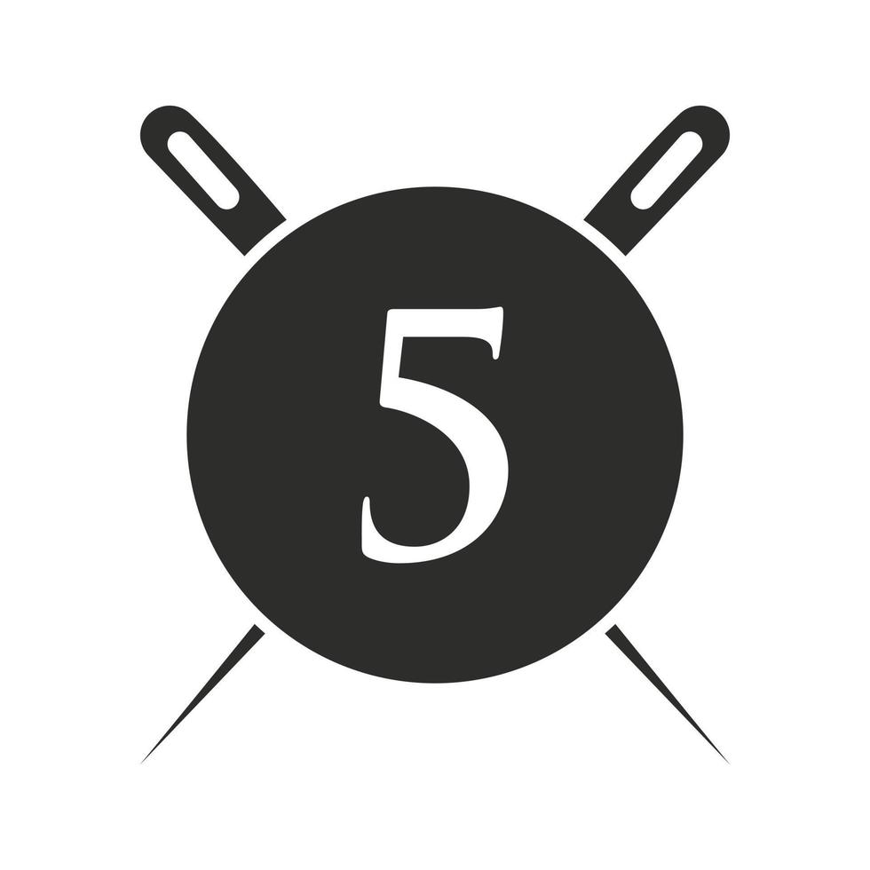 lettre 5 logo sur mesure, combinaison aiguille et fil pour broder, textile, mode, tissu, modèle de tissu vecteur