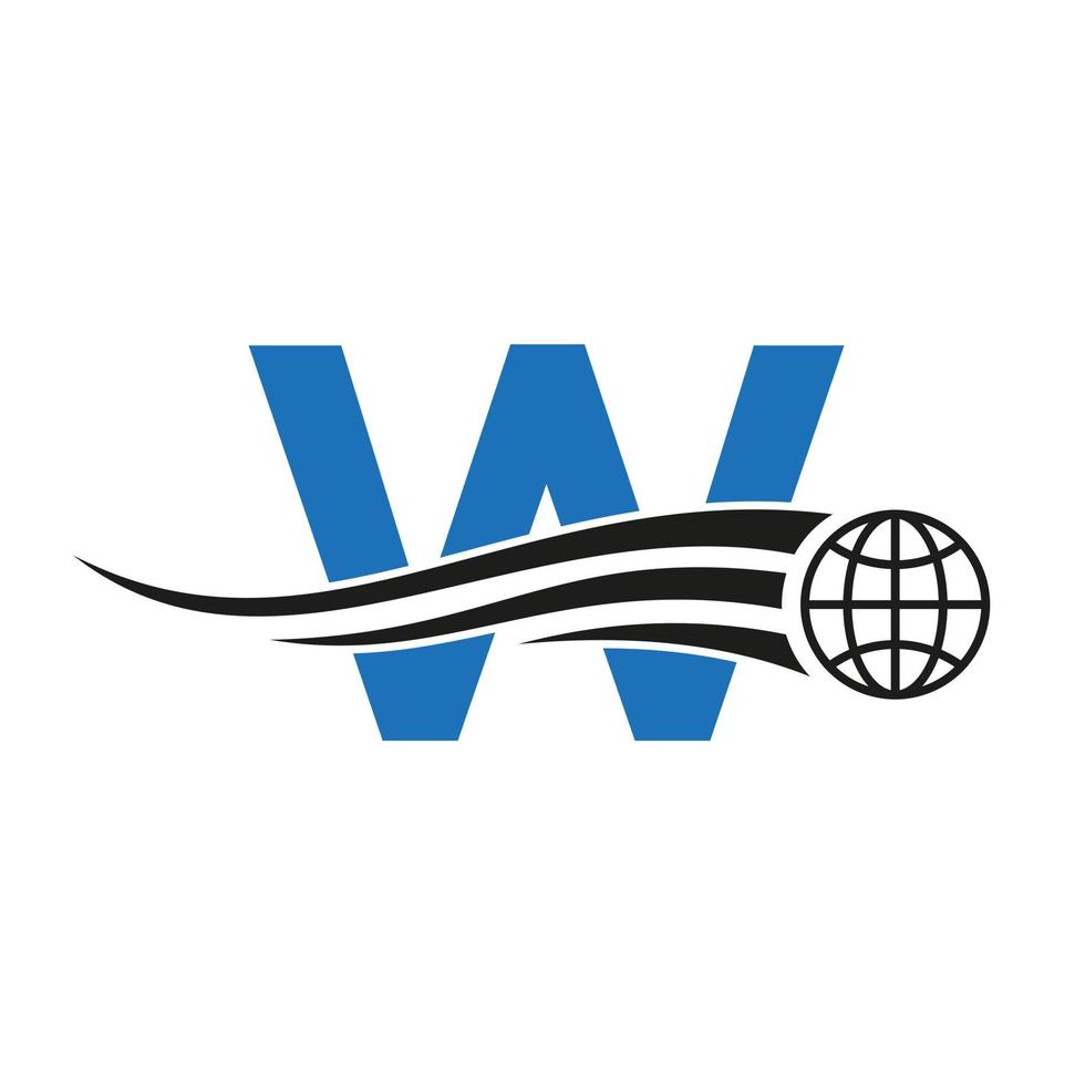lettre w logo global combiné avec une icône globale, signe de terre pour le modèle d'identité commerciale et technologique vecteur