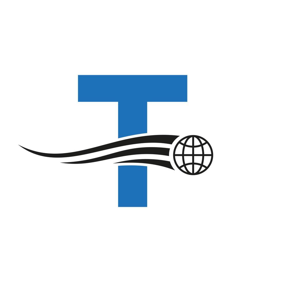lettre t logo global combiné avec une icône globale, signe de terre pour le modèle d'identité commerciale et technologique vecteur