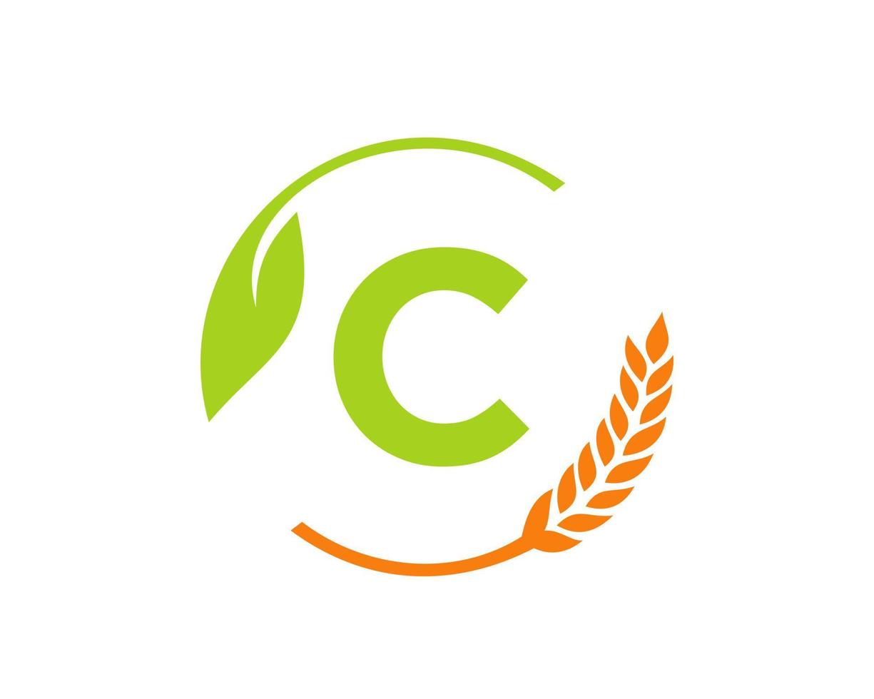 logo de l'agriculture sur le concept de lettre c. création de logo d'agriculture et d'élevage. agro-industrie, éco-ferme et conception de campagne rurale vecteur