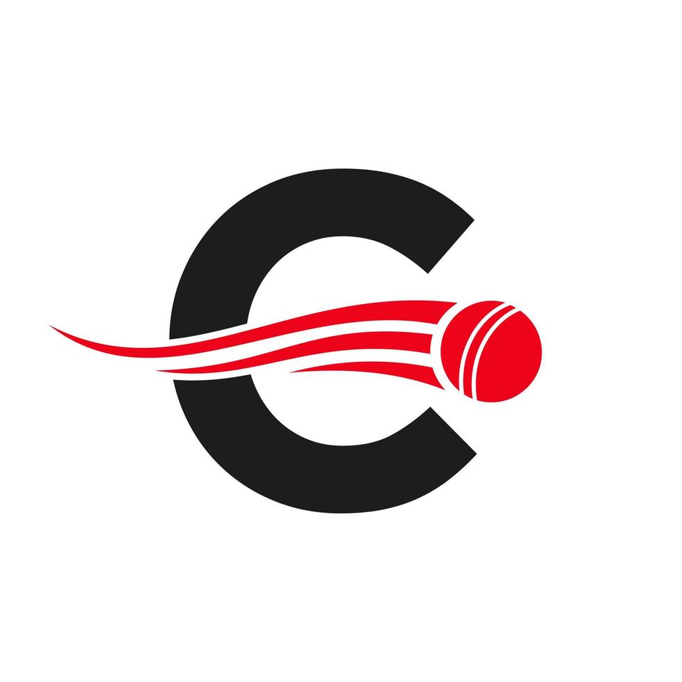 concept de logo de cricket lettre c avec icône boule pour le modèle vectoriel de symbole de club de cricket. signe de joueur de cricket