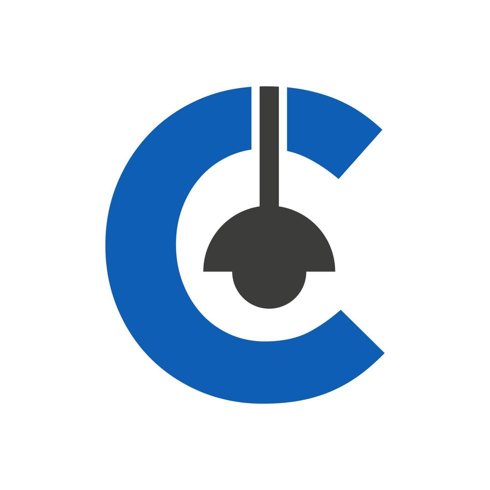 logo de lampe lettre c combiné avec un modèle de vecteur de lampe suspendue