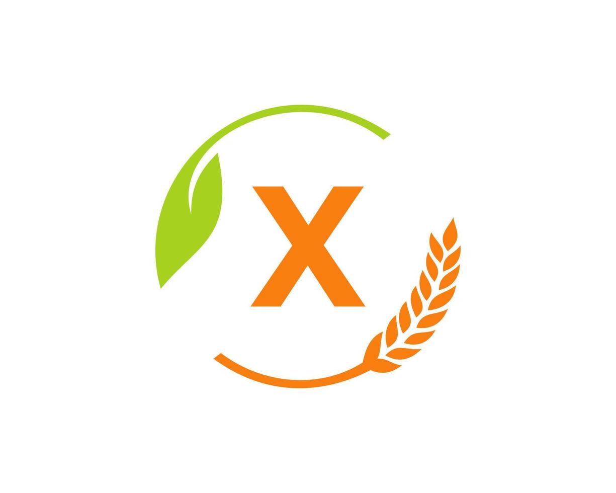 logo de l'agriculture sur le concept de lettre x. création de logo d'agriculture et d'élevage. agro-industrie, éco-ferme et conception de campagne rurale vecteur