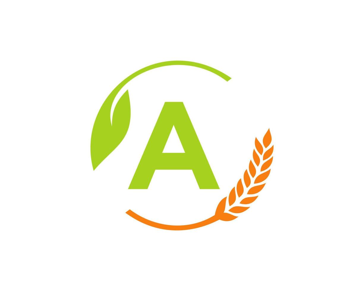 logo agricole sur un concept de lettre. création de logo d'agriculture et d'élevage. agro-industrie, éco-ferme et conception de campagne rurale vecteur