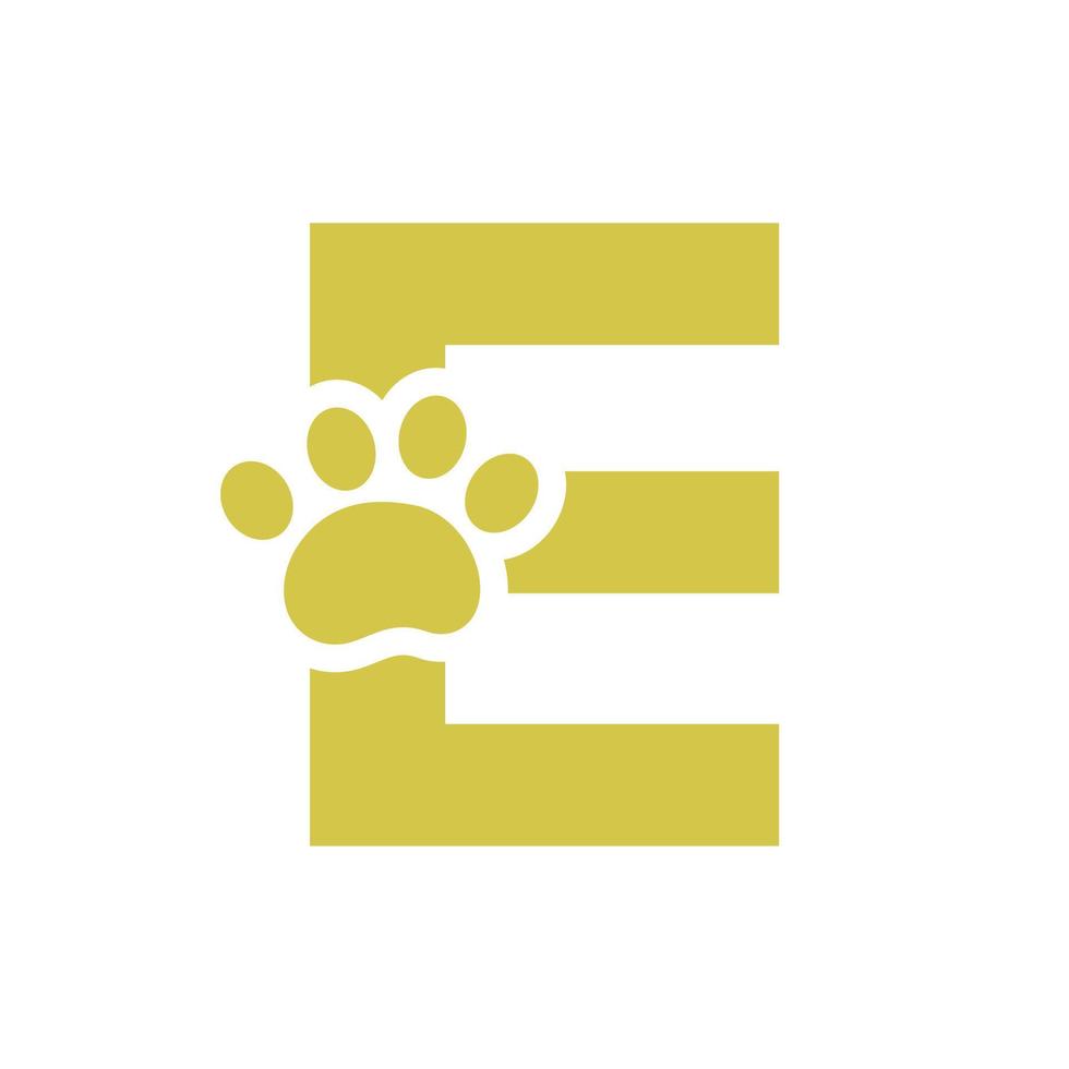 lettre e logo de soins pour animaux de compagnie, modèle de signe et symbole vectoriel de conception de logo de chien