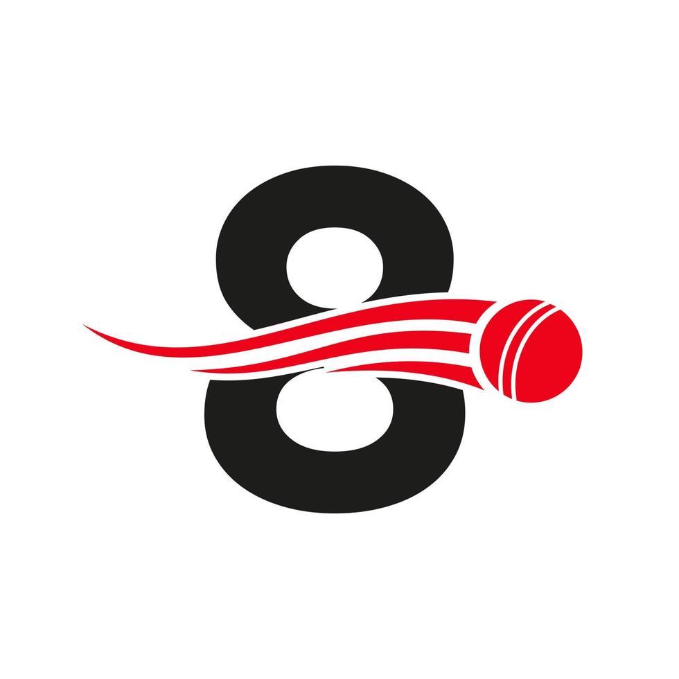 concept de logo de cricket lettre 8 avec icône boule pour le modèle vectoriel de symbole de club de cricket. signe de joueur de cricket