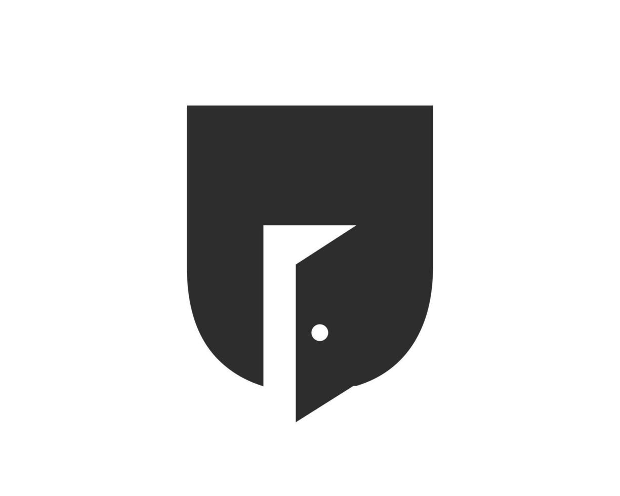 création de logo de porte lettre u combinée à un modèle vectoriel d'icône de porte ouverte minimale