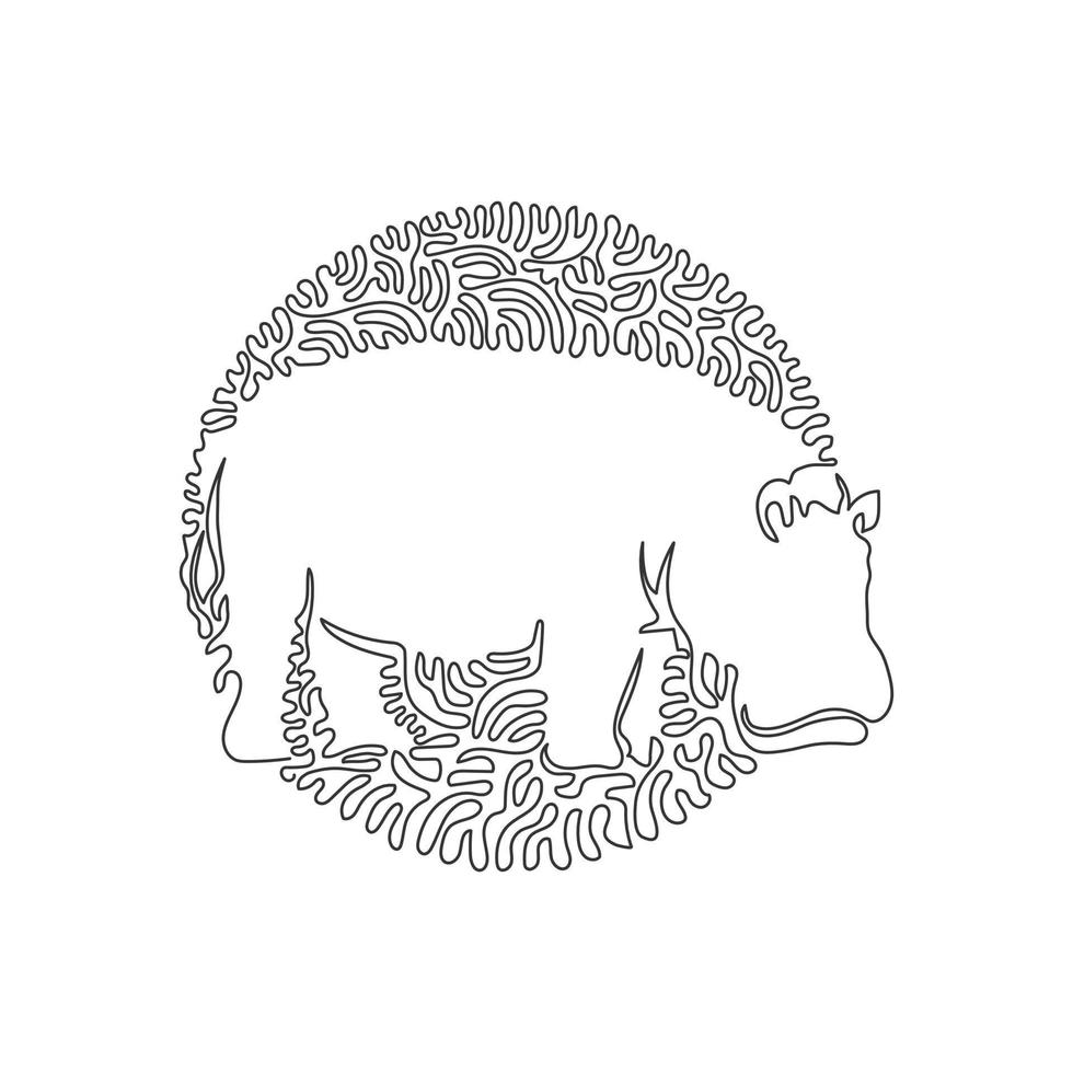 courbe continue un dessin au trait d'hippopotames sont des brouteurs d'art abstrait en cercle. illustration vectorielle de course modifiable sur une seule ligne d'hippopotame trapu pour le logo, la décoration murale et la décoration d'impression d'affiches vecteur