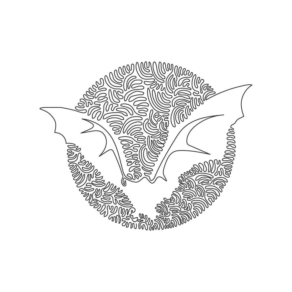 courbe continue dessin d'une ligne. les chauves-souris sont agiles en vol. art abstrait en cercle. illustration vectorielle de course modifiable sur une seule ligne d'ailes de chauve-souris larges pour logo, décoration murale, syimbol, affiche boho vecteur