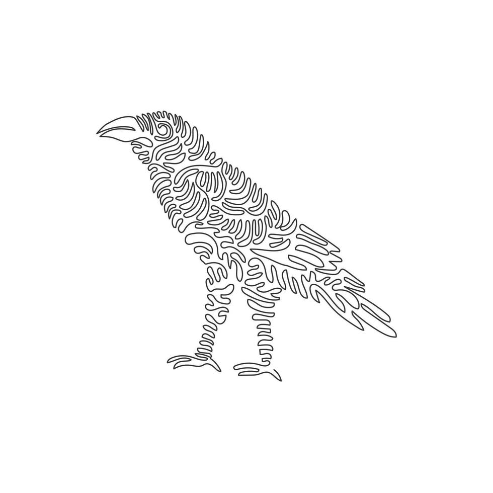 dessin d'une seule ligne bouclée de corbeau effrayant. ligne continue dessiner illustration vectorielle de conception graphique de corbeau très intelligent pour l'icône, le symbole, le logo de l'entreprise, l'affiche boho, le décor boho vecteur