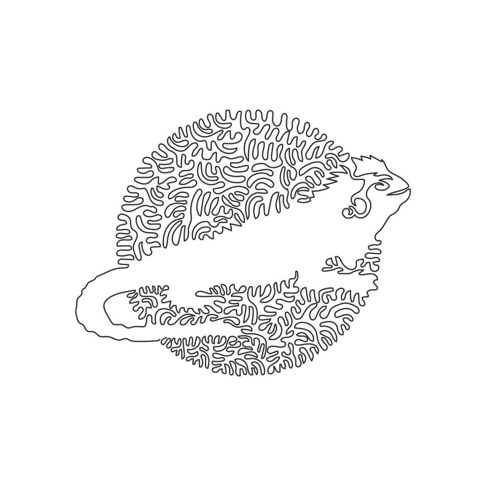 courbe continue dessin d'une ligne d'art abstrait d'iguane mignon en cercle. illustration vectorielle de course modifiable sur une seule ligne de reptile omnivore pour le logo, la décoration murale et la décoration d'impression d'affiches vecteur