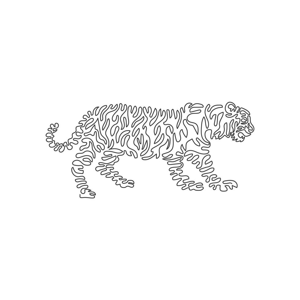 courbe continue dessin d'une ligne. le tigre a un corps musclé. courbe art abstrait. illustration vectorielle de course modifiable sur une seule ligne de tigre agressif pour le logo, la décoration murale, la décoration d'impression d'affiches vecteur