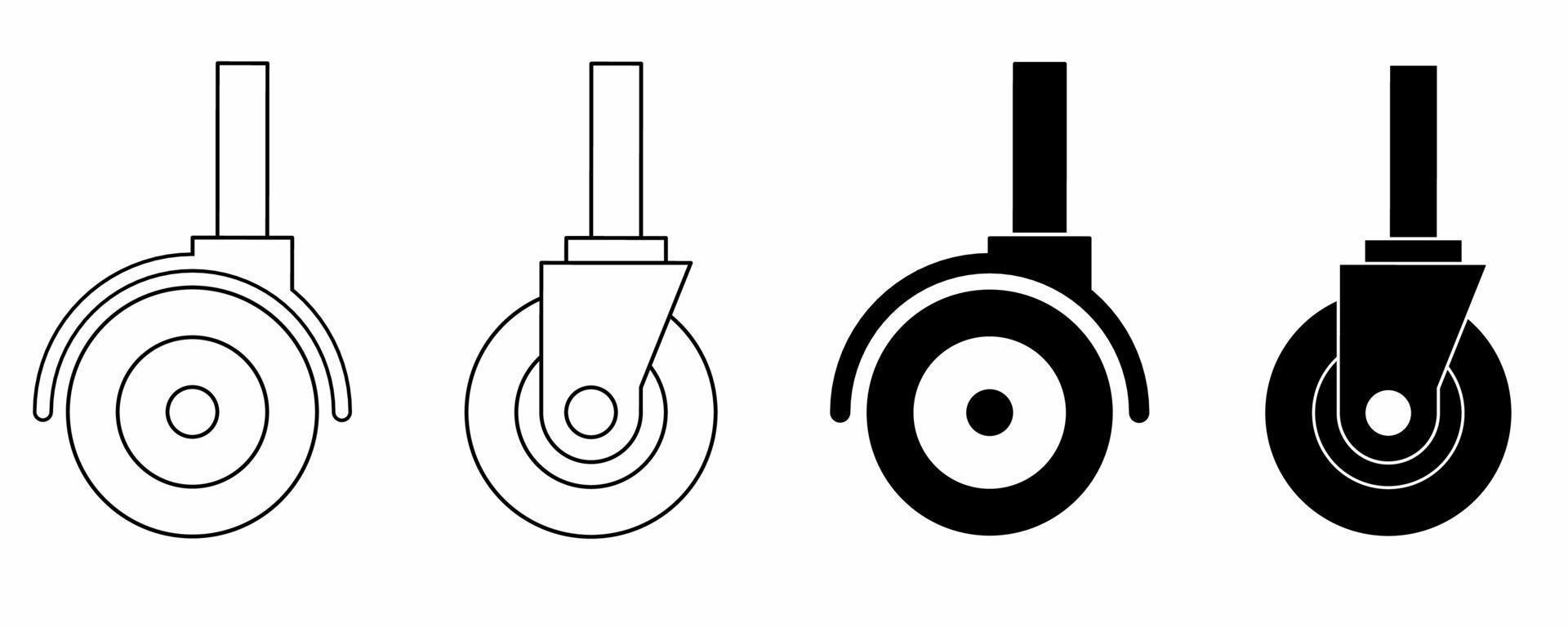 Contours silhouette roue pivotante icon set isolé sur fond blanc vecteur