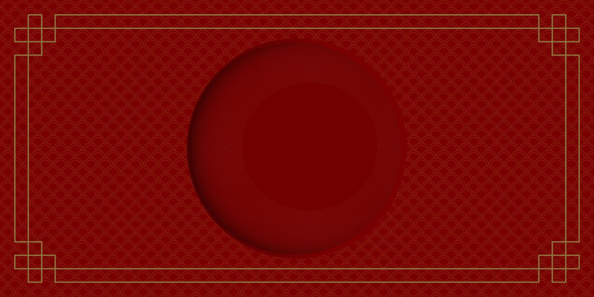 cadre vintage chinois sur fond rouge avec couche de cercle comme espace vide. vecteur