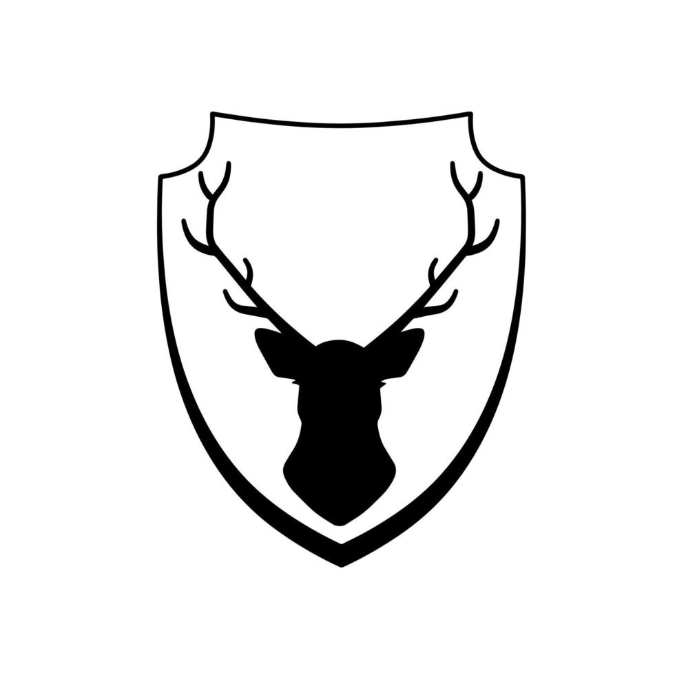 tête de cerf sur bouclier. armoiries de chevalier avec cerf. silhouette noire d'animal à cornes. symbole héraldique vecteur