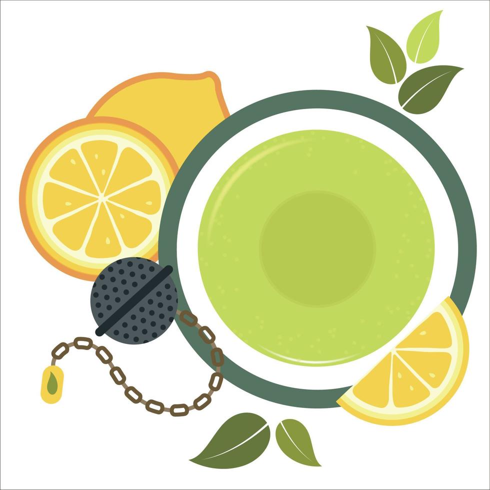 conception de vecteur d'illustration de tasse de thé. thé vert citron avec sachet de thé bannière illustration vecteur