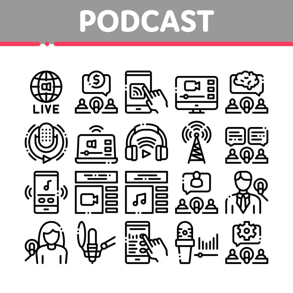 icônes de collection de podcast et radio définies vecteur