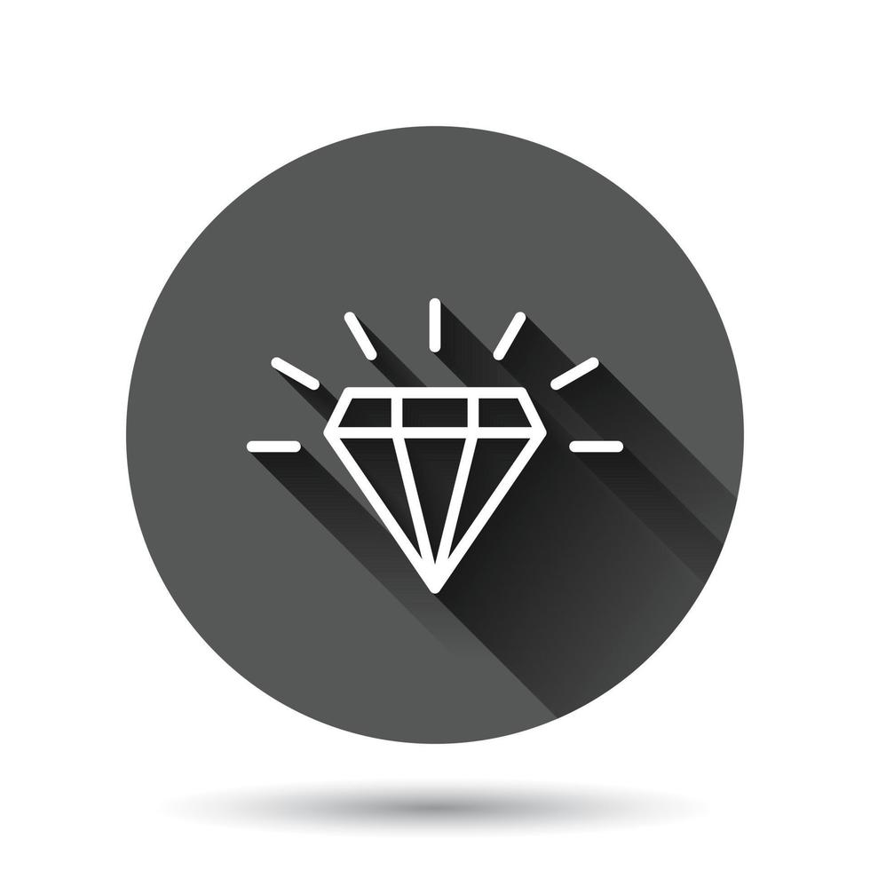 icône de gemme de diamant dans un style plat. illustration vectorielle de pierres précieuses sur fond rond noir avec effet d'ombre portée. concept d'entreprise de bouton de cercle brillant de bijoux. vecteur