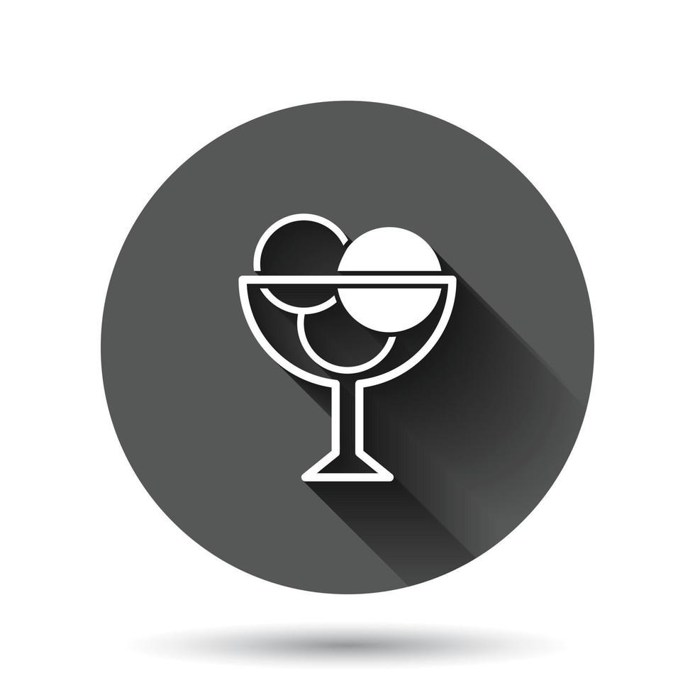 icône de crème glacée dans un style plat. illustration vectorielle sundae sur fond rond noir avec effet d'ombre portée. concept d'entreprise de bouton de cercle de dessert de sorbet. vecteur