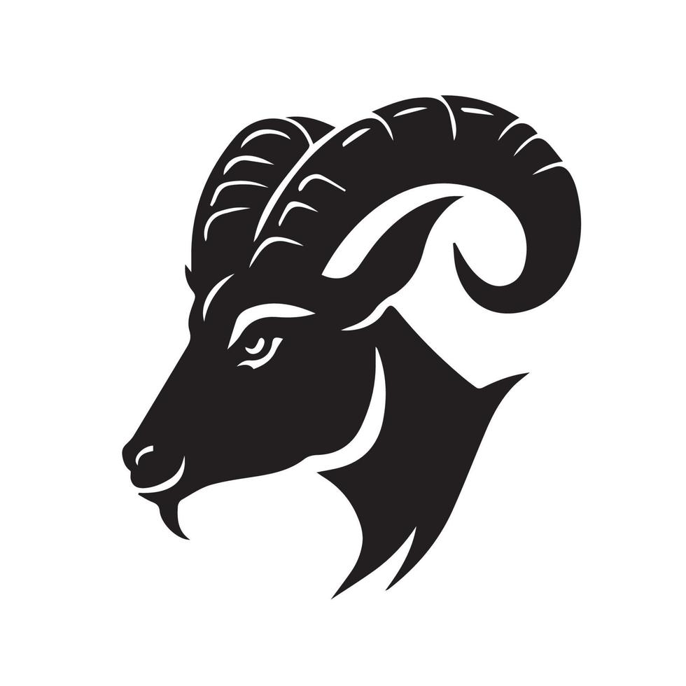 icône de vecteur de bélier. illustration noire et blanche moderne minimale de la tête de mouton. animal signe du zodiaque.