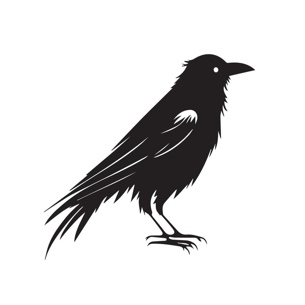 icône d'illustration vectorielle noir et blanc minimal de corbeau. oiseau noir avec des plumes et un bec foncé. vecteur