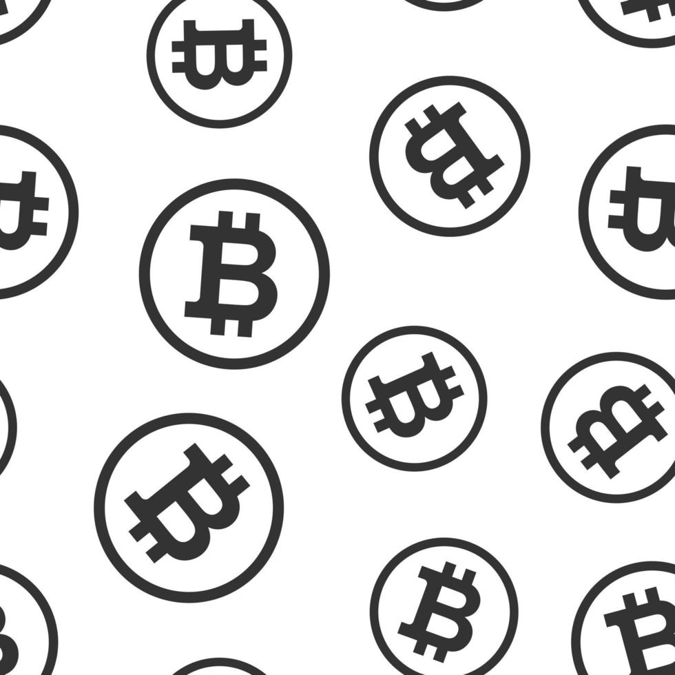 icône bitcoin dans un style plat. illustration vectorielle blockchain sur fond blanc isolé. concept d'entreprise de modèle sans couture de crypto-monnaie. vecteur