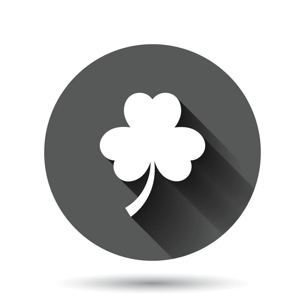 icône de trèfle à quatre feuilles dans un style plat. illustration vectorielle de st patricks day sur fond rond noir avec effet d'ombre portée. concept d'entreprise de bouton de cercle de forme de fleur. vecteur