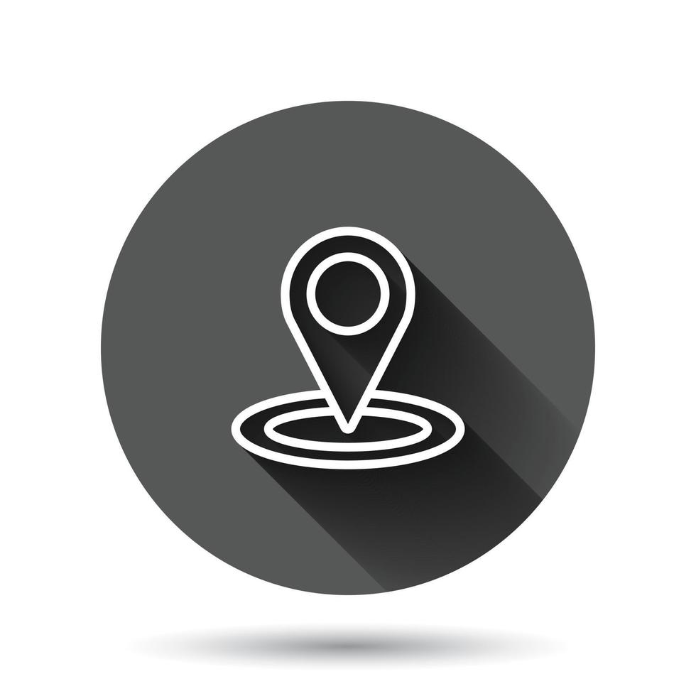 icône de broche de carte dans un style plat. illustration vectorielle de navigation gps sur fond rond noir avec effet d'ombre portée. localiser le concept d'entreprise de bouton de cercle de position. vecteur