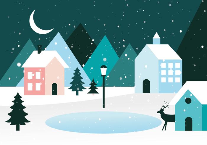 Paysage d'hiver gratuit Design plat Vector