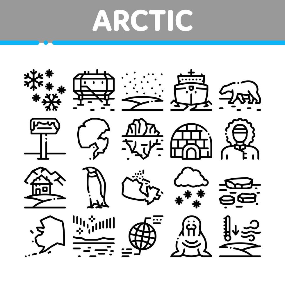 icônes de collection arctique et antarctique définies vecteur