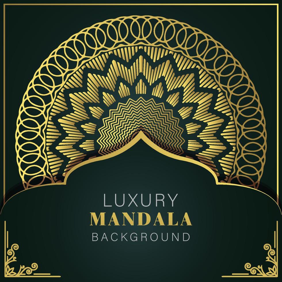 mandala de luxe doré avec un design élégant de fond noir pour le henné d'invitation d'anniversaire vecteur