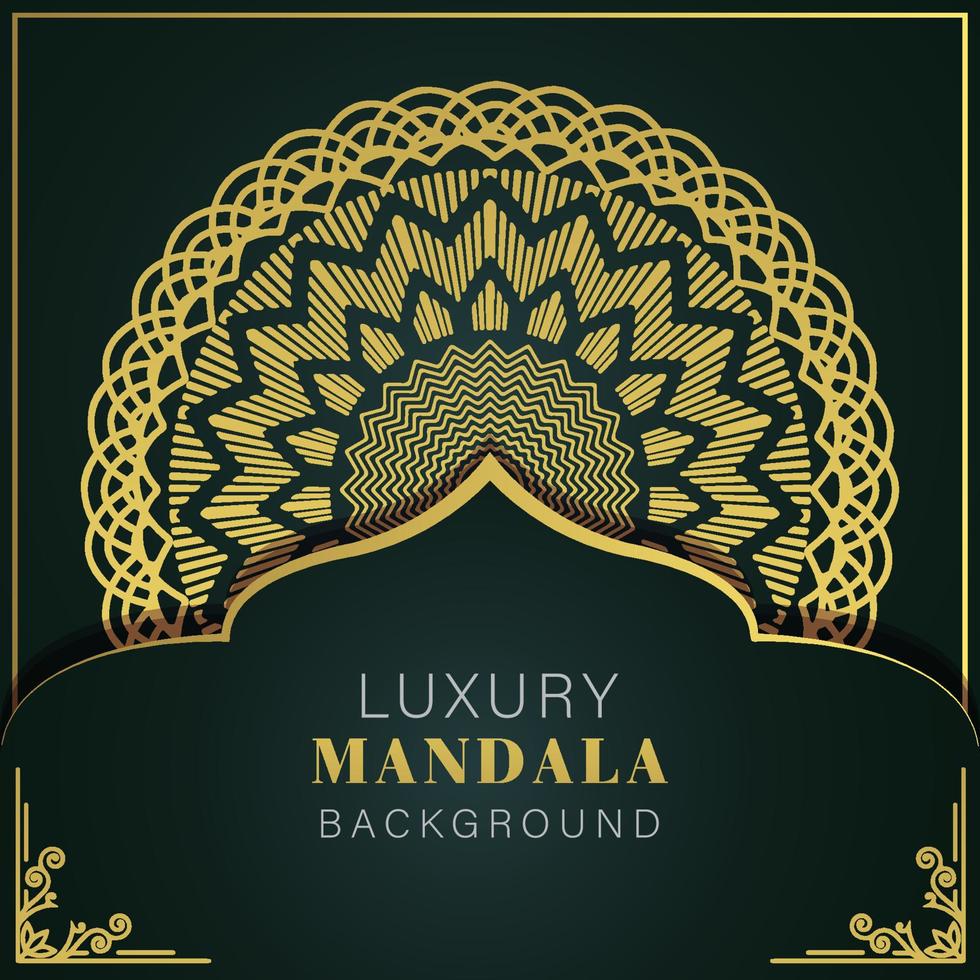 mandala de luxe doré avec un design élégant de fond noir pour le henné d'invitation d'anniversaire vecteur