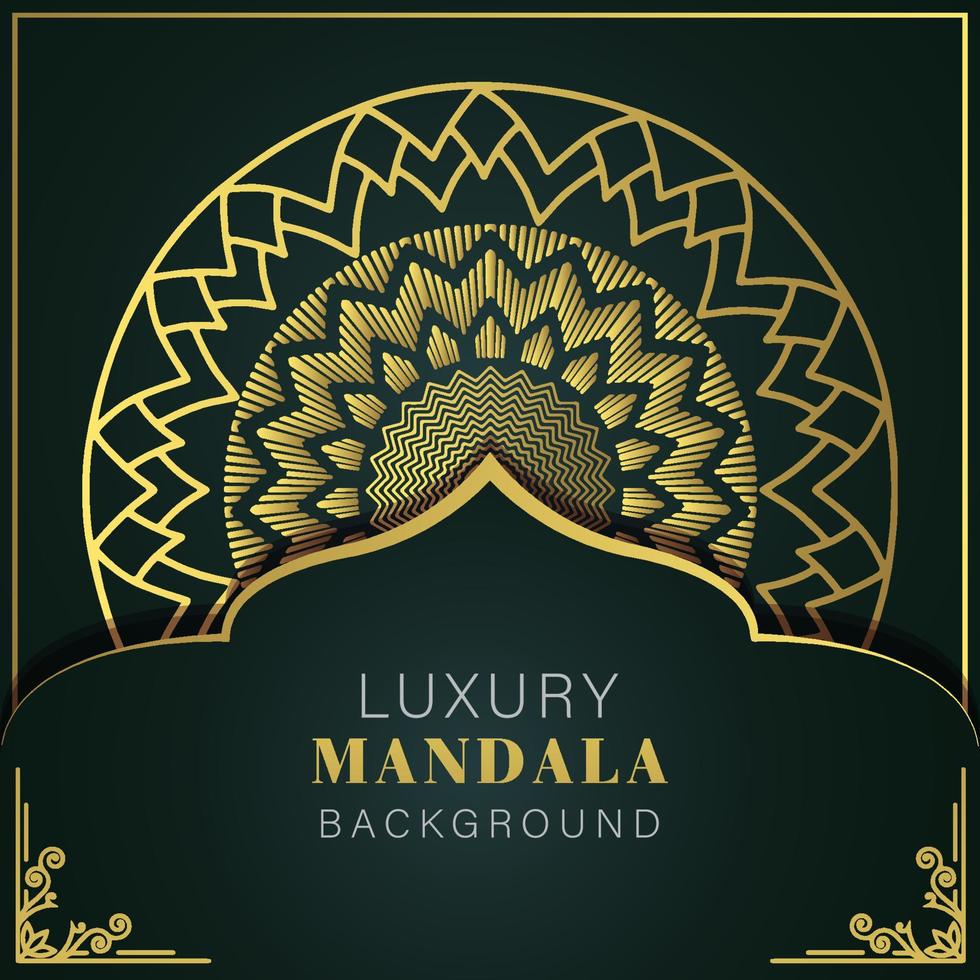 mandala de luxe doré avec un design élégant de fond noir pour le henné d'invitation d'anniversaire vecteur