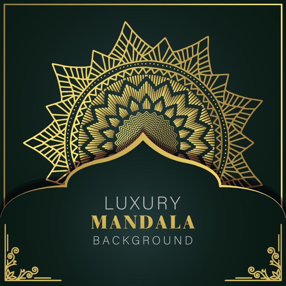 mandala de luxe doré avec un design élégant de fond noir pour le henné d'invitation d'anniversaire vecteur