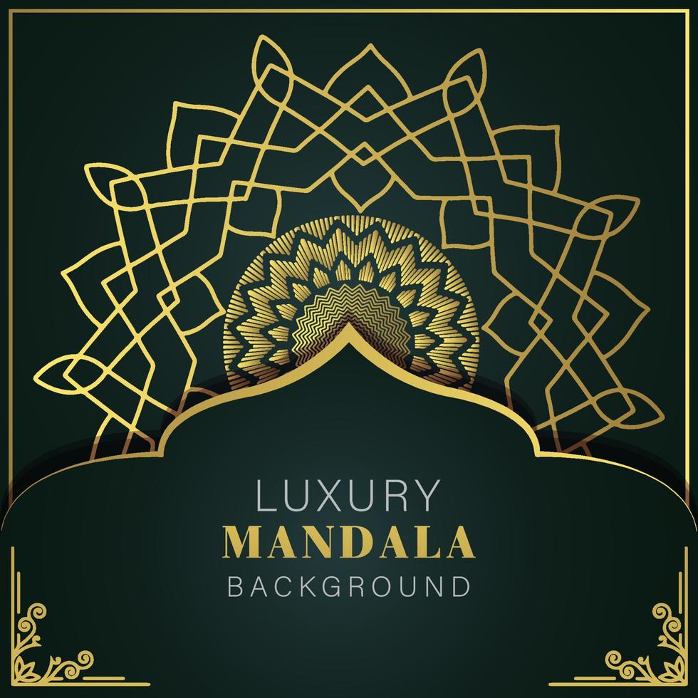 mandala de luxe doré avec un design élégant de fond noir pour le henné d'invitation d'anniversaire vecteur