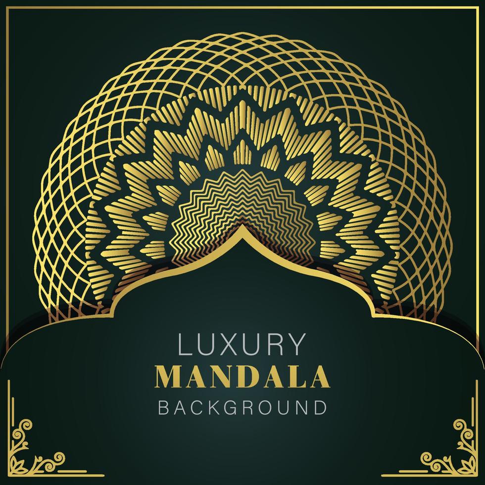 mandala de luxe doré avec un design élégant de fond noir pour le henné d'invitation d'anniversaire vecteur