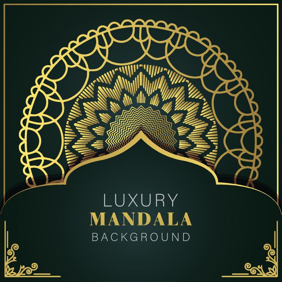 mandala de luxe doré avec un design élégant de fond noir pour le henné d'invitation d'anniversaire vecteur