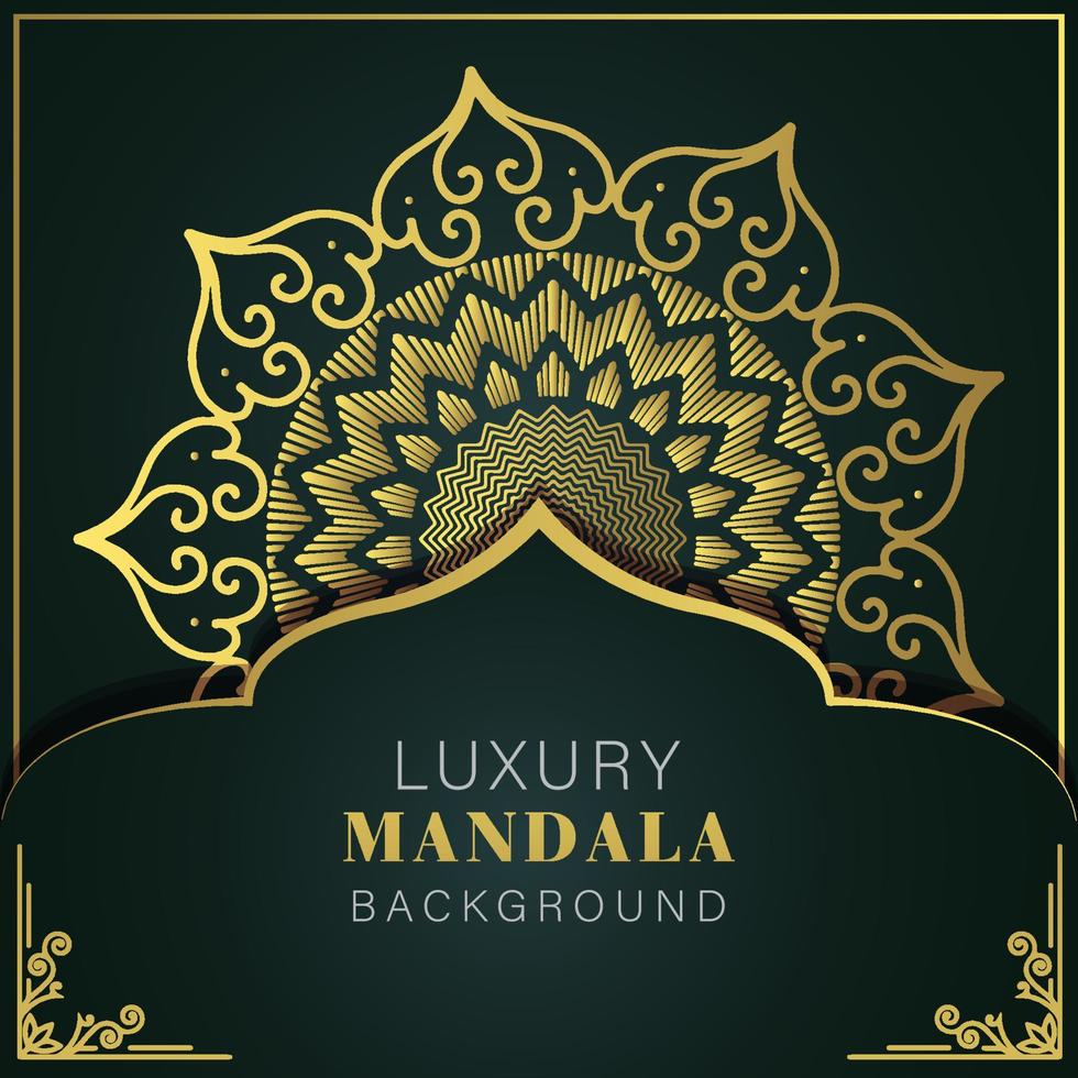 mandala de luxe doré avec un design élégant de fond noir pour le henné d'invitation d'anniversaire vecteur